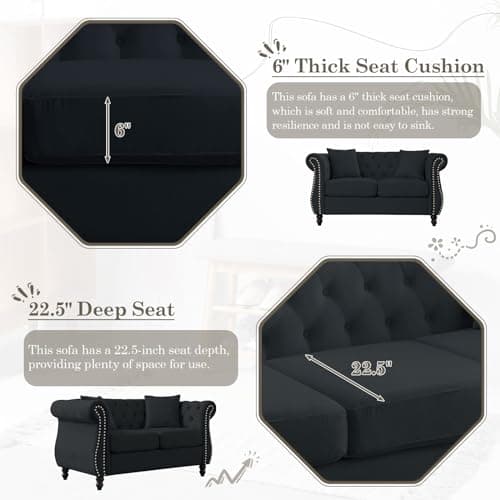 Velvet Chesterfield Sofa with Nailhead Trim, 2 Seater Loveseat for Living Room, Bedroom, Office