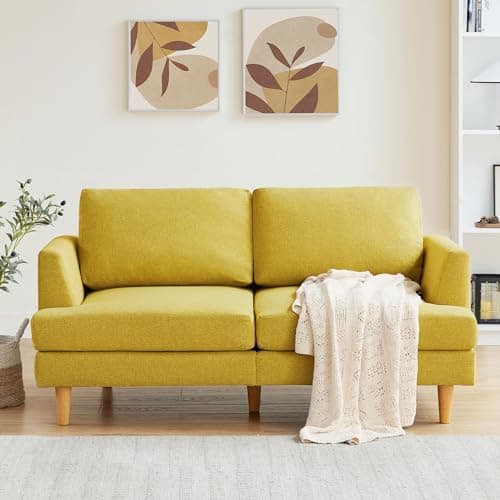 Beige Mid Century Love Seat Couch for Small Spaces