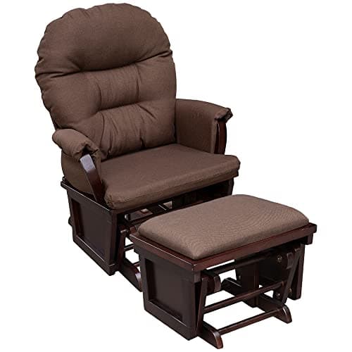 HOMCOM Brown Glider Rocking Chair with Ottoman and Thick Cushion