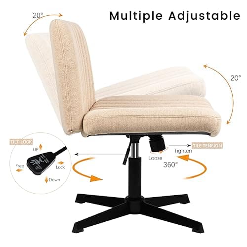 PUKAMI Cross Legged Office Chair, Fabric Padded, Swivel & Height Adjustable (Yellow)