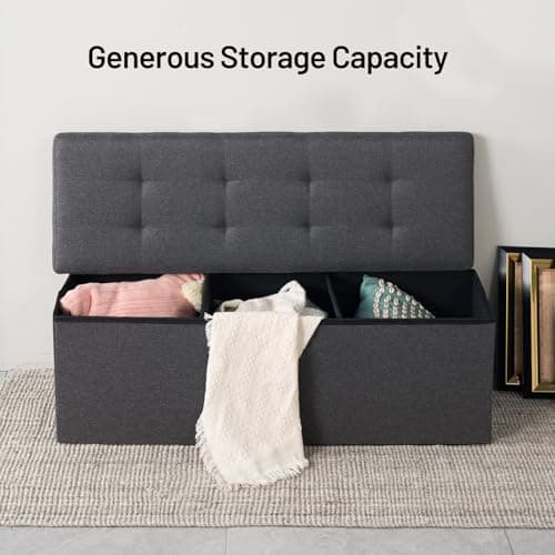 Grey Foldable Ottoman Bench with Storage, Upholstered Footrest, 43"avern, Holds 660 lb