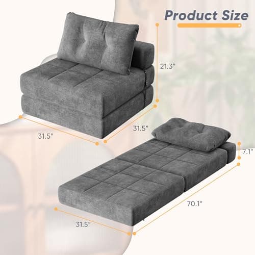 Homall Gray Chenille Folding Sofa Bed with Headrest