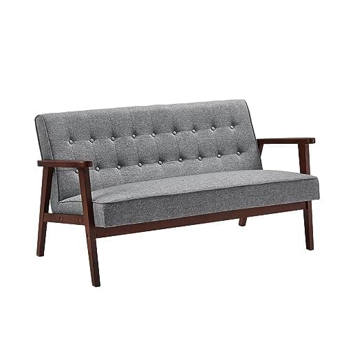 SONGMICS Mid-Century Modern 2 Seater Loveseat Sofa, Sand Beige, 51.2-Inch Wide Seat