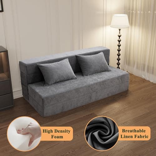 HOMFINE Folding Sofa Bed - Convertible Queen Sleeper Chair, Grey