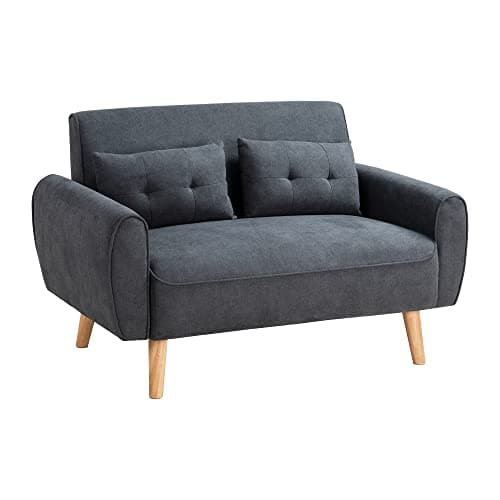 Shintenchi Dark Grey Mid Century Fabric 2-Seat Loveseat Sofa