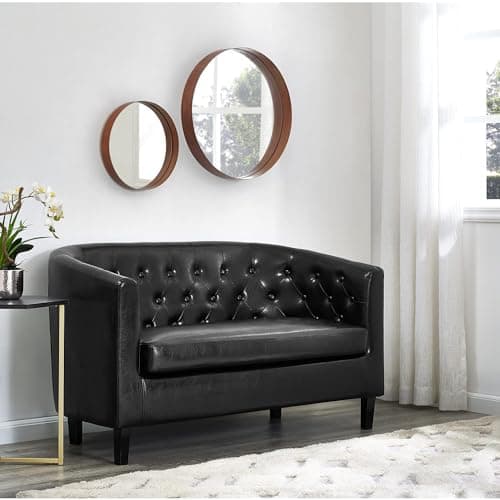 Midcentury Modern Button Tufted White Emma Loveseat, Small Living Room Couch - Easy Assembly