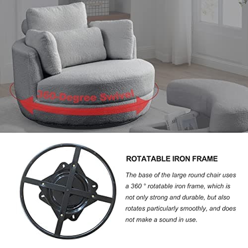 Modern Swivel Accent Chair with Ottoman for Bedroom or Living Room in Grey