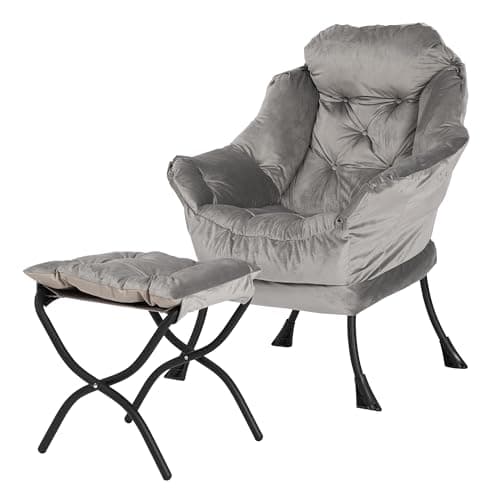 Dark Gray Contemporary Lounge Chair with Folding Ottoman