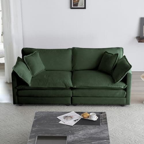 KIVENJAJA Green Oversized Chenille Loveseat Sofa, 4 Pillows, Modern Living Room Couch