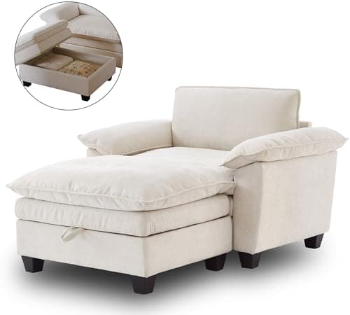 Oversized Chenille Chaise Lounge Chair with Ottoman (57.6", Green)