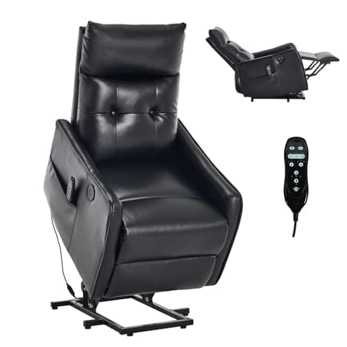 Power Lift Recliner Chair with Heat and Massage for Elderly, Electric Recliner Chairs with Standing Assistance, 2 Cup Holders, 4 Pockets, USB Charge Port, Breathable Leather Brown