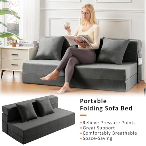 JKMAX Dark Grey Queen Size 4-in-1 Sleeper Chair Bed - Memory Foam Futon Couch