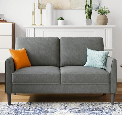 LINSY Blue Loveseat Sofa - Comfortable Small Space Couch with Thick Cushion