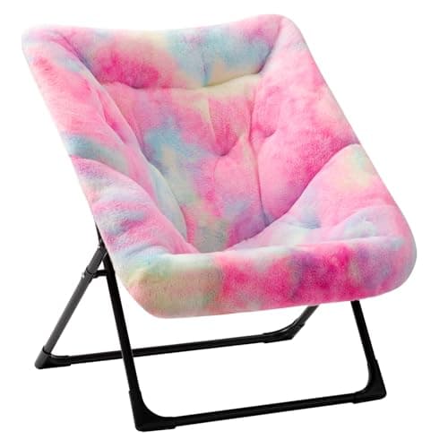 HollyHOME Beige Faux-Fur Oversized Folding Lounge Chair