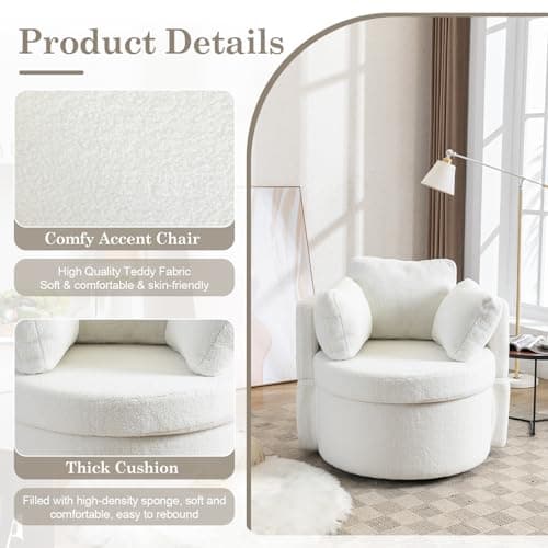 Swivel Barrel Chair with Storage Function for Nursery, Bedroom, Office, Lounge
