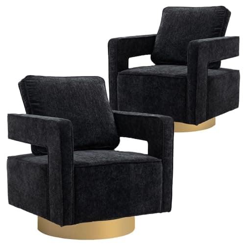 Black 360 Degree Swivel Teddy Accent Chair with Pillow