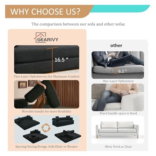 Modular Fold Out Queen Cama Couch Bed in Corduroy for Living Room Apartment