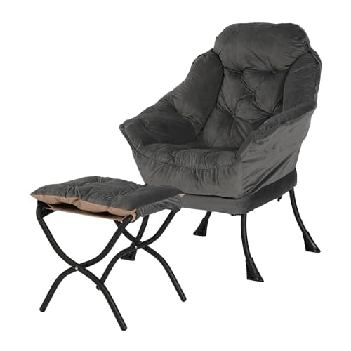 Dark Gray Contemporary Lounge Chair with Folding Ottoman