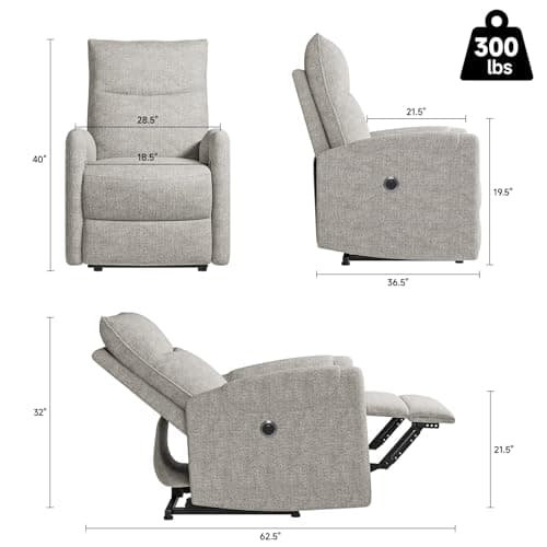 Power Recliner Chair for Adult Living Room, Office, Apartment  
Electric Home Theater Seating with USB Port, Springs Seat Cushion  
Reclining Single Sofa for Adult, Grey