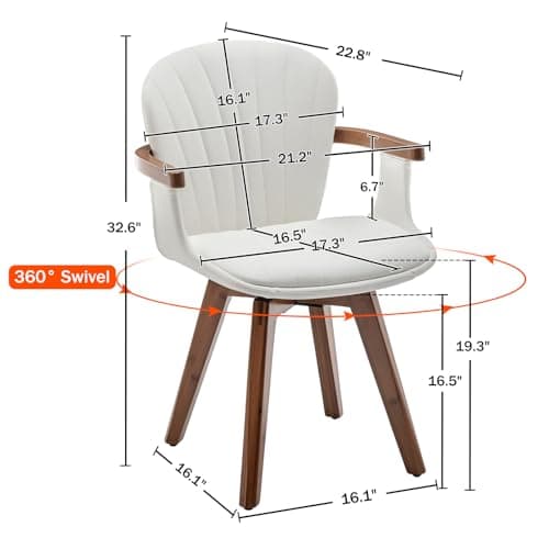 LUNLING Mid Century Modern White Faux Leather Swivel Dining Chair Set