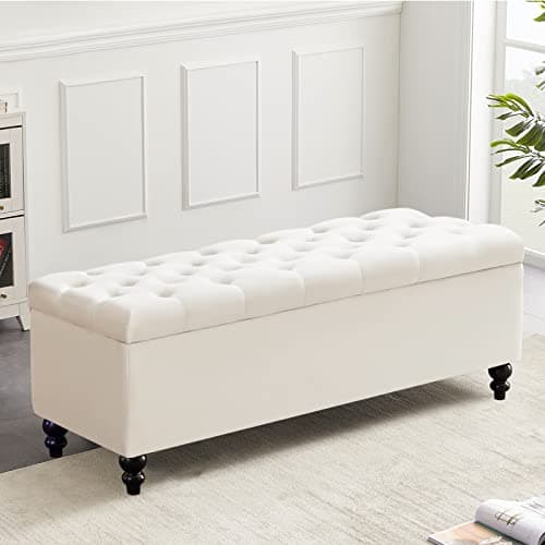 Upholstered Fabric Storage Ottoman Bench - 50.2 Inches, Button Tufted, Grey