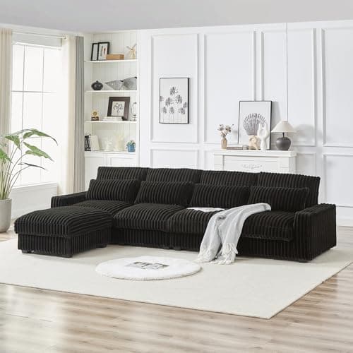 Black L Shaped Convertible Sectional Sofa with Ottoman & USB Port