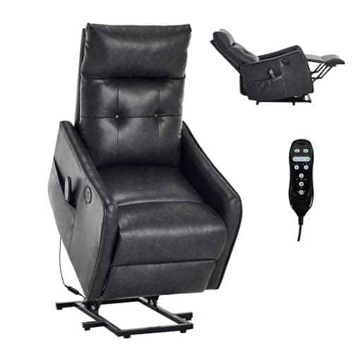 Power Lift Recliner Chair with Heat and Massage for Elderly, Electric Recliner Chairs with Standing Assistance, 2 Cup Holders, 4 Pockets, USB Charge Port, Breathable Leather Brown
