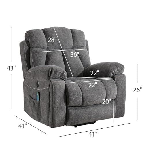 Phoenix Home Large Power Lift Recliner Chair for Elderly with Massage and Heat
Phoenix Home Large Overstuffed Recliner Chair with 2 Cup Holders and Side Pocket for Elderly
Phoenix Home Large Power Lift Recliner Chair with USB Port and Dark Gray Color