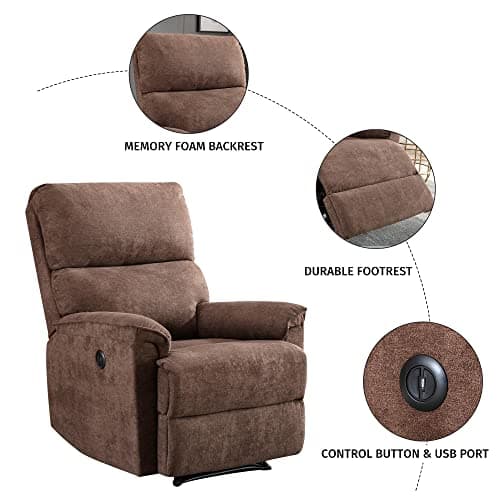 Electric Recliner Chair for Elderly Living Room with USB Port and Breathable Fabric