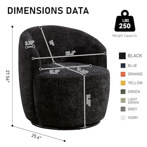 360 Degree Swivel Barrel Chair in Black Chenille Fabric