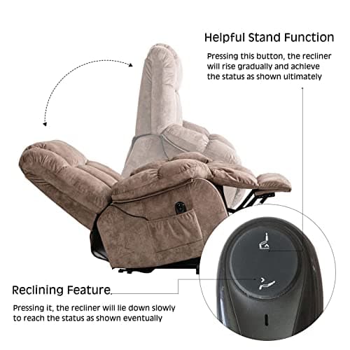 CANMOV Heavy Duty Lift Recliner Chair for Elderly-Antiskid Fabric, Safety Mechanism, Light Tan
