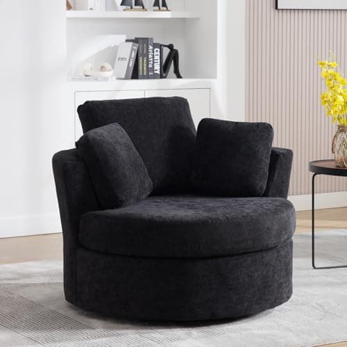 Modern Black Swivel Barrel Chair for Nursery, Living Room, Bedroom