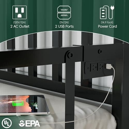MU Black Metal Daybed with Trundle, Charging Station, and LED Lights