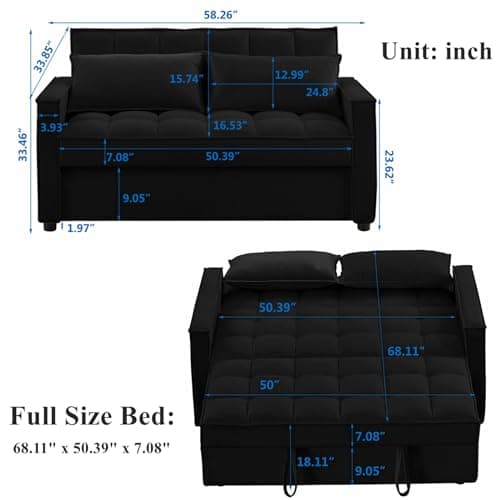 Convertible Sleeper Sofa Bed - No.1-Black