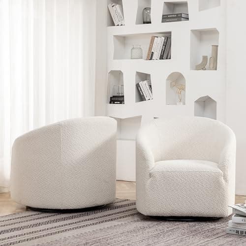 Modern White 32" Swivel Boucle Chairs Set of 2, Living Room & Bedroom