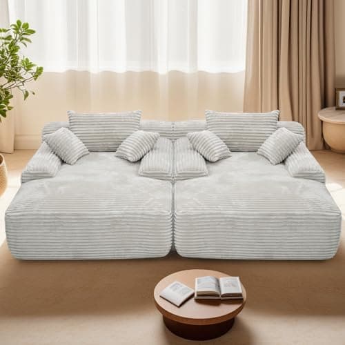 Oversized Boneless Chaise Lounge with 3 Pillows, 67" White Compression Sofa, Cloud Plush Couch