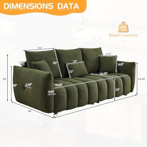 Oversized Green Sherpa Tufted 3 Seater Sofa, Teddy Bouclé Cushions
