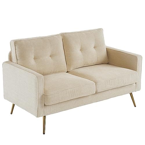 VINGLI Cognac 56" PU Leather 2-Seater Loveseat Sofa