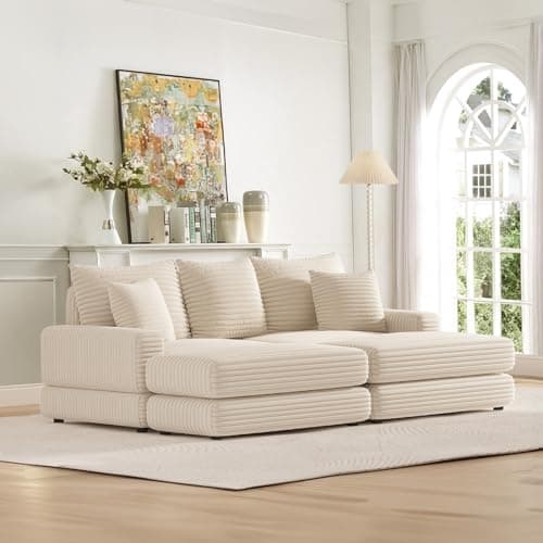 Oversized Chaise Lounge Chair Indoor with Ottoman, Corduroy Upholstered Comfy Sofa for Living Room, Bedroom, Office (Black)