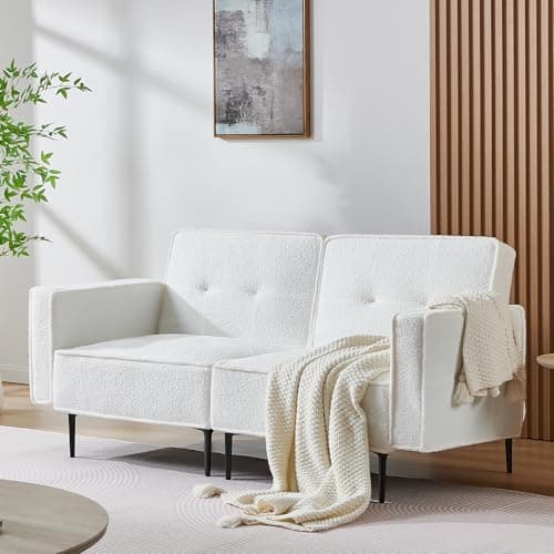 67" Sleep Loverseat with Adjustable Back, Soft Fleece Fabric, White