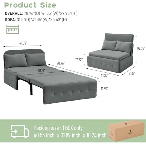3-in-1 Dark Gray Convertible Sofa Bed, Pull-Out Sleeper Twin Sofa for Living Room, Bedroom