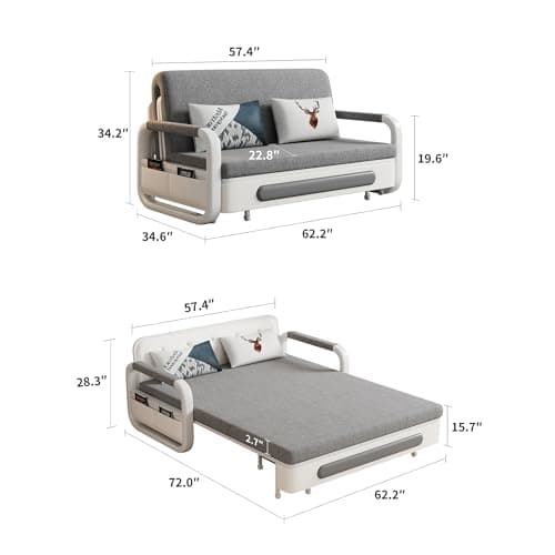 ZioSofa Extendable Sofa Bed with Storage, Dark Grey and White