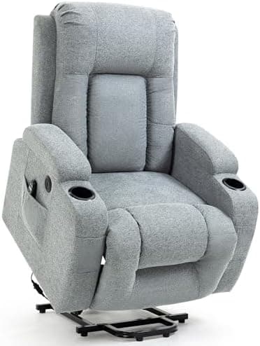 Power Lift Recliner Chair with Heat and Massage for Elderly, Electric Recliner Chairs with Standing Assistance, 2 Cup Holders, 4 Pockets, USB Charge Port, Breathable Leather Brown