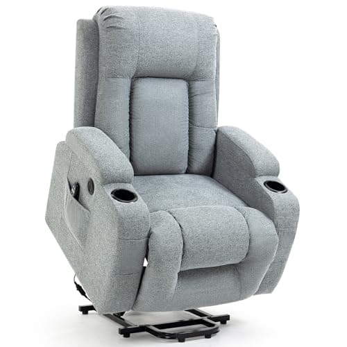 Elderly Electric Recliner with Heat, Massage, Standing Assist, 2 Cup Holders, USB Charge