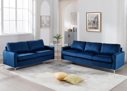 Velvet Sofa Couch Set - Mid Century Modern Furniture Pieces for Living Room