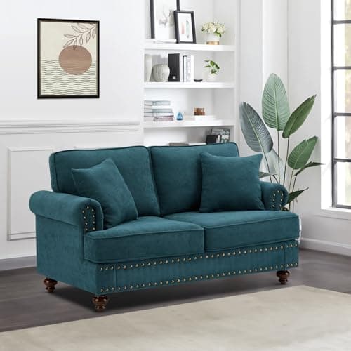 Comfy 2-Seater Love Seat Sofa in Green Chenille Fabric for Small Spaces