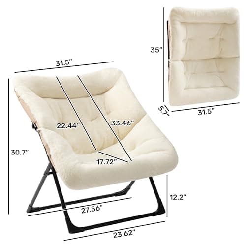 HollyHOME Beige Faux-Fur Oversized Folding Lounge Chair
