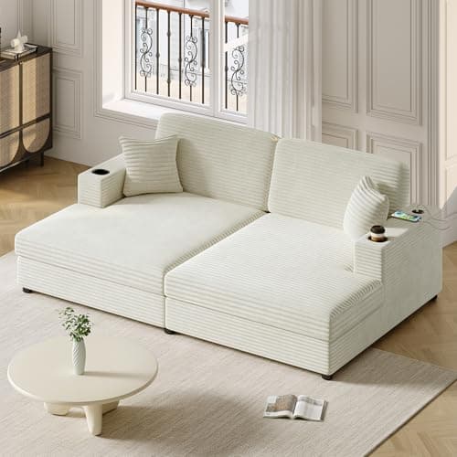 49.2" Full Foam Oversized Chaise Lounge Chair, Cozy Corduroy Upholstered Sleeper Sofa