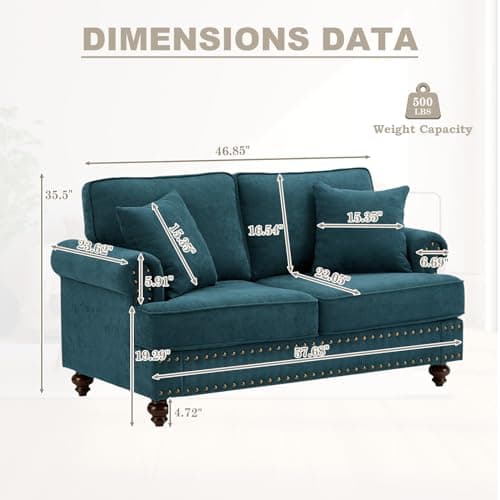 Comfy 2-Seater Love Seat Sofa in Green Chenille Fabric for Small Spaces