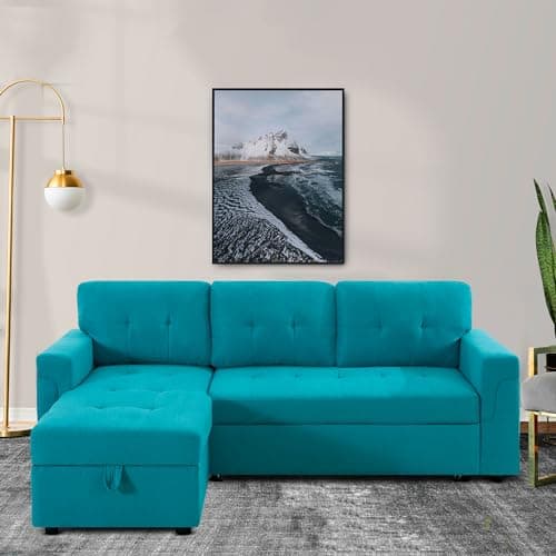 Naomi Home Dark Gray/Air Leather Sleeper Sectional Sofa Bed & Chaise - Tranquil Comfort